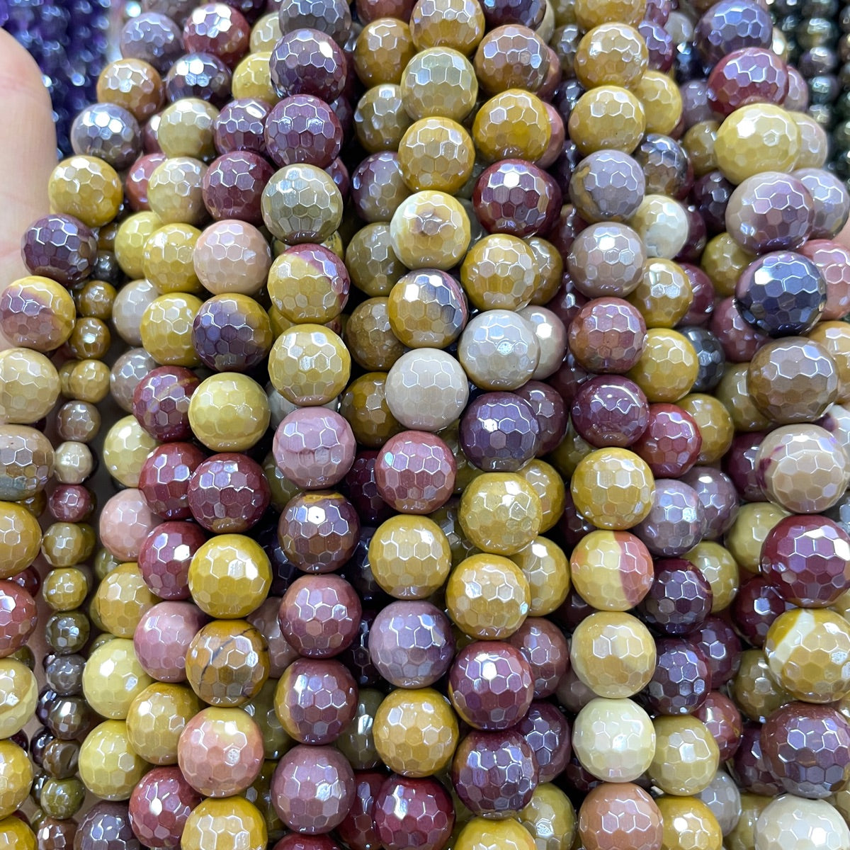10mm Electroplated Mookaite Jasper Faceted Beads--Grade A Premium Quality Electroplated Beads New Beads Arrivals Premium Quality Agate Beads Charms Beads Beyond