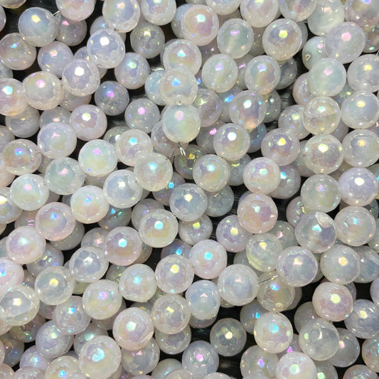 2 Strands/lot 10mm, 12mm Electroplated AB White Faceted Agate Stone Beads Electroplated Beads 12mm Stone Beads Electroplated Faceted Agate Beads New Beads Arrivals Charms Beads Beyond