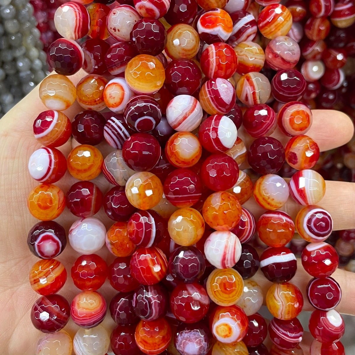 2 Strands/lot 10mm Red Banded Agate Faceted Stone Beads Stone Beads Faceted Agate Beads New Beads Arrivals Charms Beads Beyond