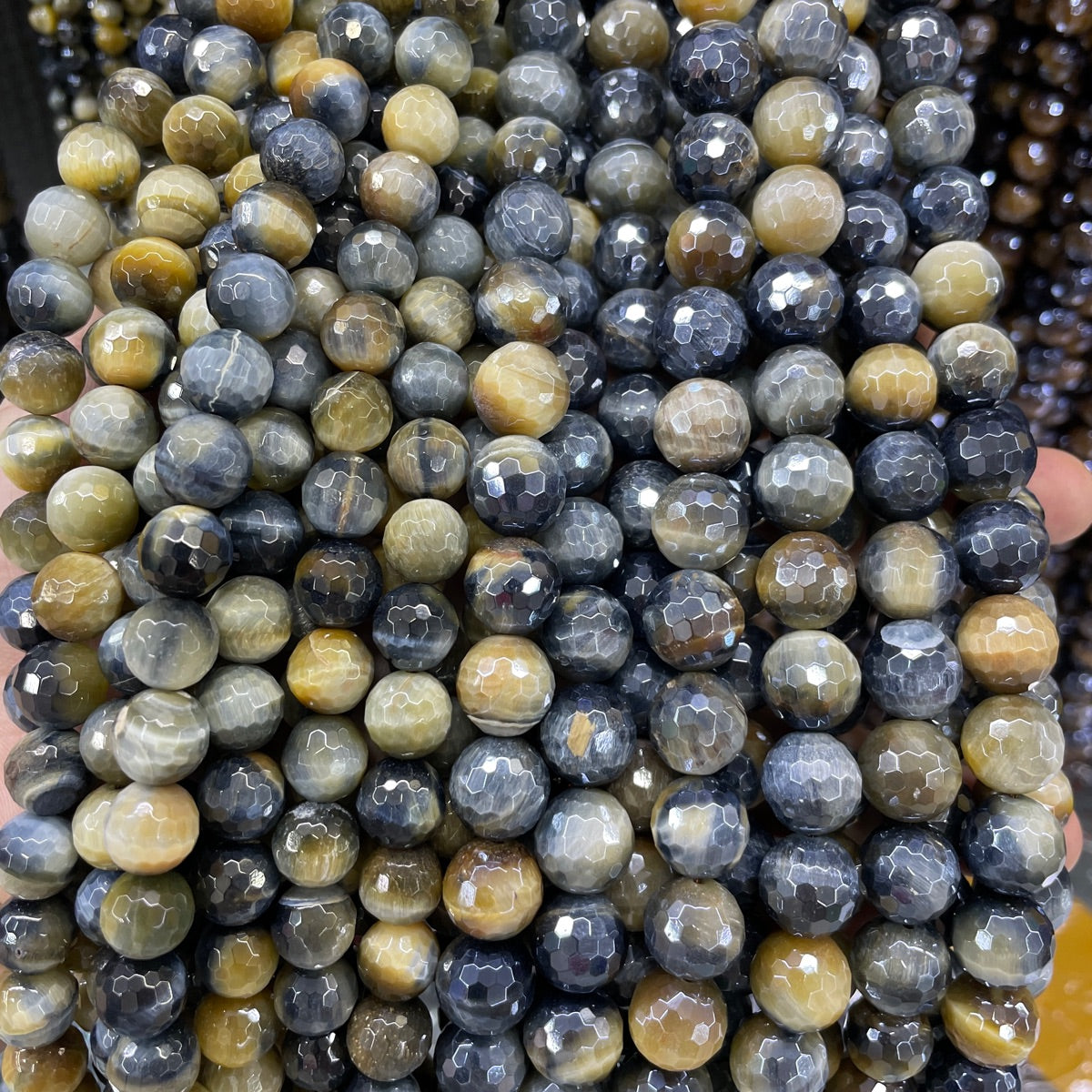10mm Electroplated Golden Blue Tiger Eye Faceted Beads--Grade A Premium Quality Electroplated Beads New Beads Arrivals Premium Quality Agate Beads Charms Beads Beyond