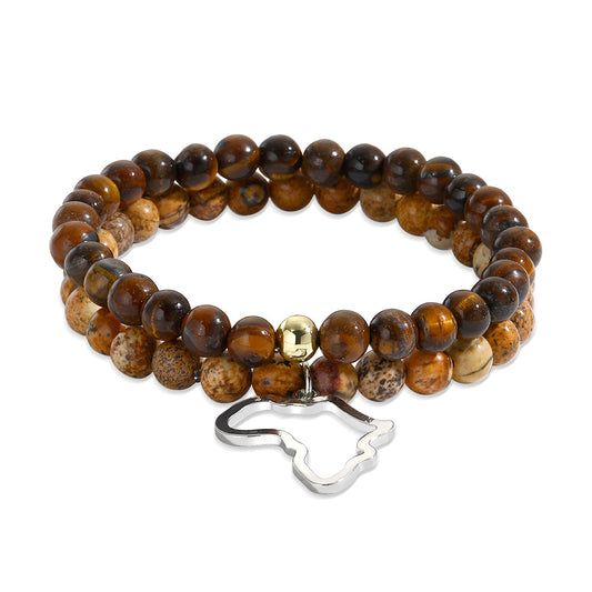 5 Sets/Lot 8m Africa Map Brown Tiger Eye Map Stone Bracelets Sets for Men Men Bracelets Charms Beads Beyond