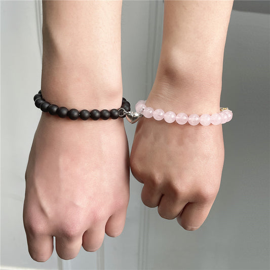 5 Sets/lot 8mm Rose Quartz Black Matte Stone Crown Bracelets Set for Valentine's Day Men Bracelets Charms Beads Beyond