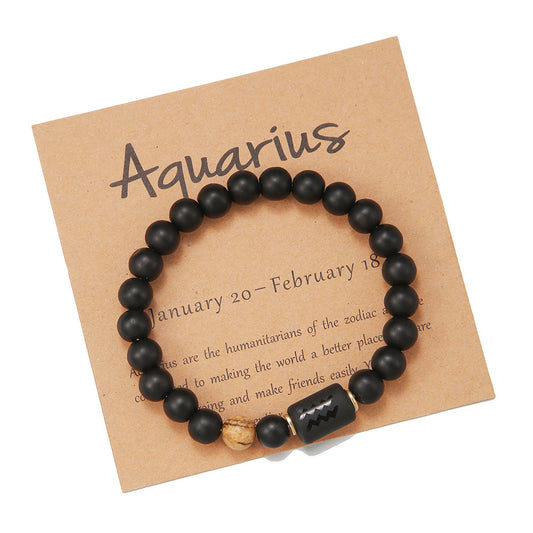 12pcs/lot 8mm Black Matte Stone Zodiac Bracelets Men Bracelets Charms Beads Beyond