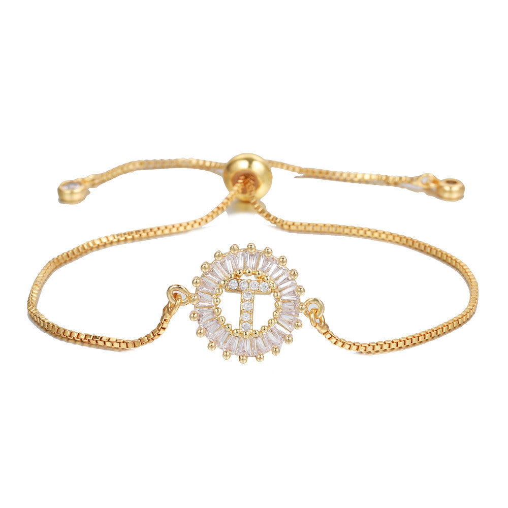 10pcs/lot Gold Plated CZ Paved Initial Alphabet Adjustable Bracelet Women Bracelets Charms Beads Beyond