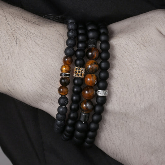 5 Sets/lot 6/8mm Tiger Eye Black Matte Stone Lava Stone Bracelets Set for Men Men Bracelets Charms Beads Beyond