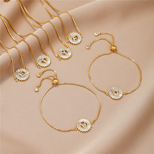 10pcs/lot Gold Plated CZ Paved Initial Alphabet Adjustable Bracelet Women Bracelets Charms Beads Beyond
