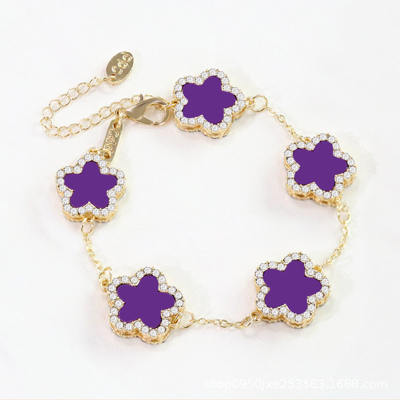 12pcs/lot Bling Rhinestone Pave Colorful Flower Bracelets Purple Women Bracelets Charms Beads Beyond
