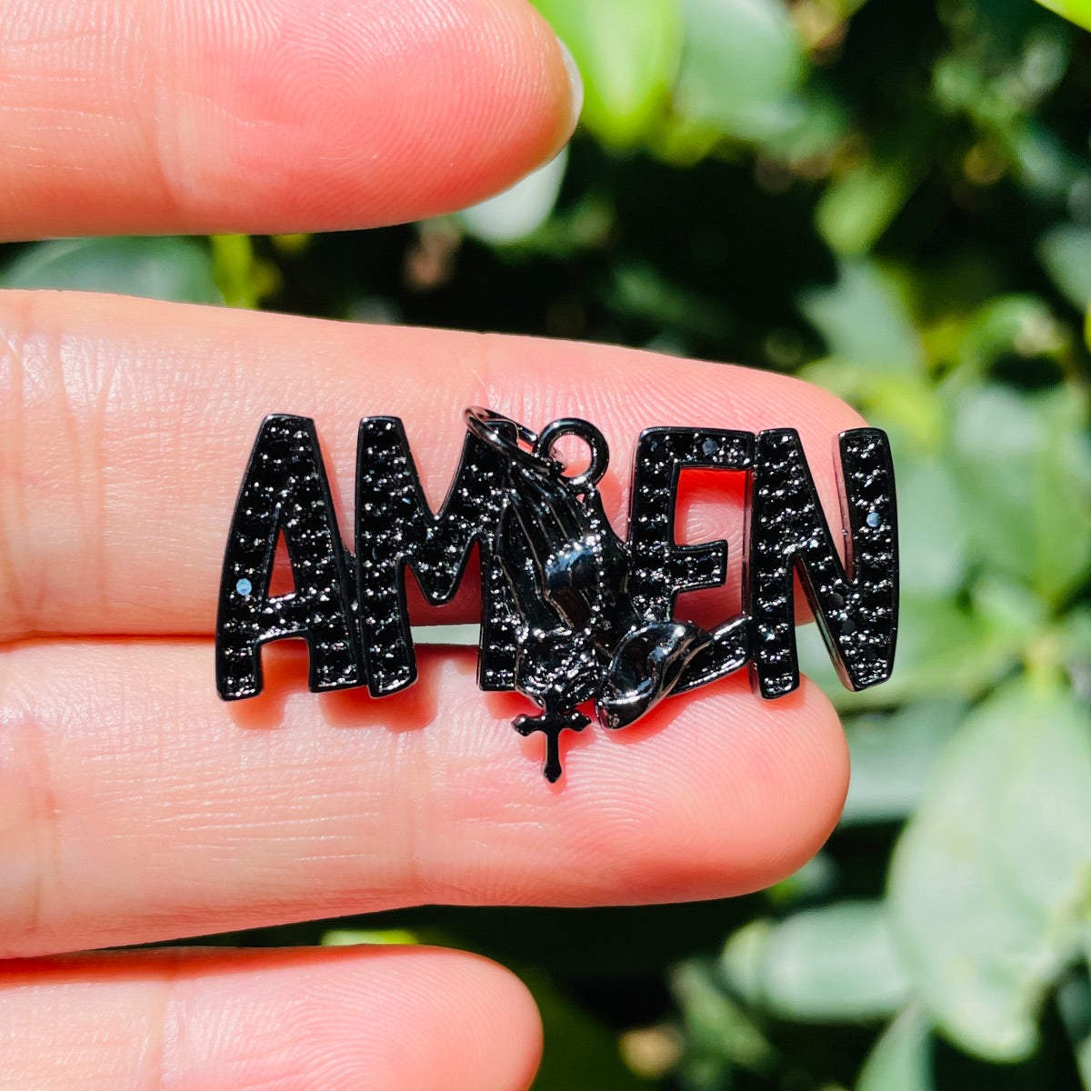 10pcs/lot CZ Pave Praying Hands Amen Word Charms Black on Black CZ Paved Charms Christian Quotes New Charms Arrivals Charms Beads Beyond
