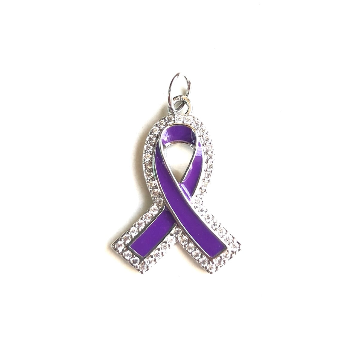 10pcs/lot CZ Paved Pink Blue Purple Ribbon Charms Purple Ribbon Silver CZ Paved Charms Breast Cancer Awareness New Charms Arrivals Charms Beads Beyond