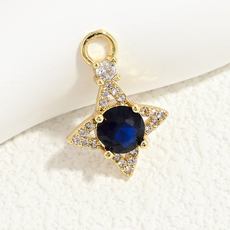 10pcs/lot Small Size Blue Pink Green Clear CZ Paved Star Charms Blue CZ-Gold CZ Paved Charms Small Sizes Sun Moon Stars Charms Beads Beyond