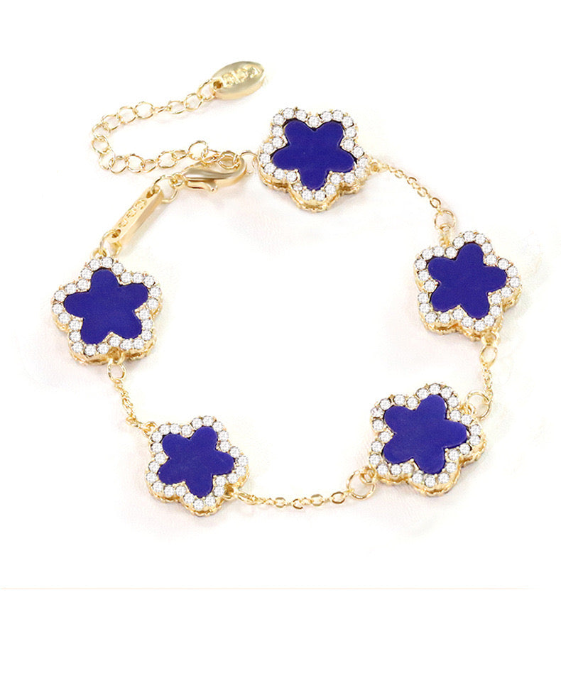 12pcs/lot Bling Rhinestone Pave Colorful Flower Bracelets Dark Blue Women Bracelets Charms Beads Beyond