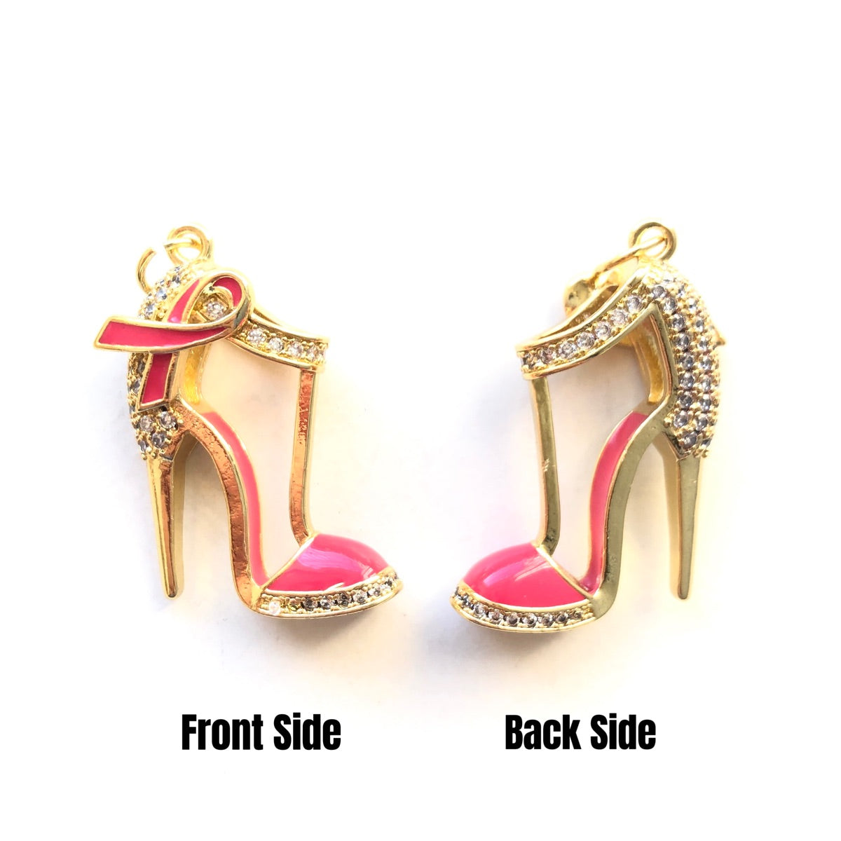 10pcs/lot CZ Pave Pink Ribbon High Heels Shoe Charms - Breast Cancer Awareness CZ Paved Charms Breast Cancer Awareness High Heels New Charms Arrivals Charms Beads Beyond