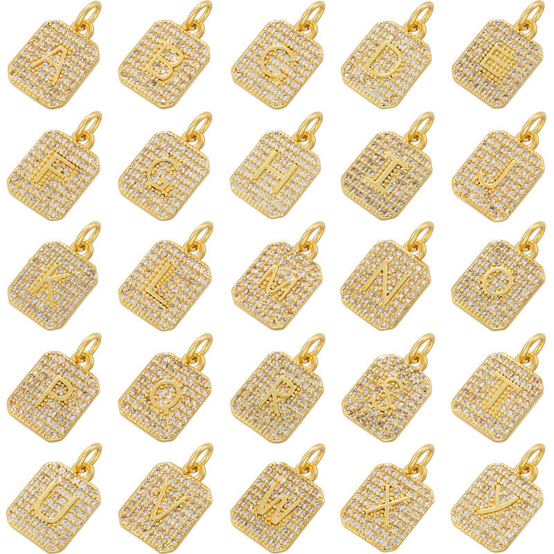 10-26pcs/lot 17*9.5mm CZ Square Initial Letter Alphabet Charms-Gold & Silver Gold CZ Paved Charms Initials & Numbers New Charms Arrivals Charms Beads Beyond