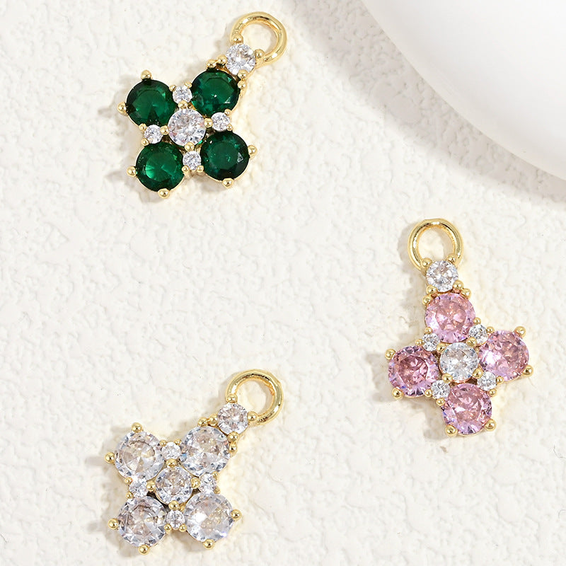 10pcs/lot Small Size Pink Green Clear CZ Paved Clover Flower Charms Mix All Silver CZ Paved Charms Flowers Small Sizes Charms Beads Beyond