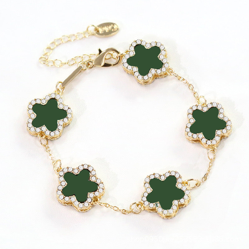 12pcs/lot Bling Rhinestone Pave Colorful Flower Bracelets Dark Green Women Bracelets Charms Beads Beyond