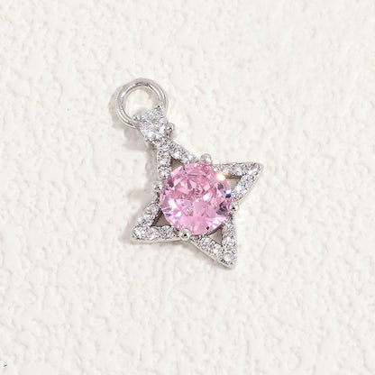 10pcs/lot Small Size Blue Pink Green Clear CZ Paved Star Charms Pink CZ-Silver CZ Paved Charms Small Sizes Sun Moon Stars Charms Beads Beyond