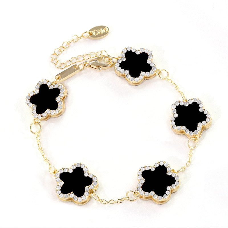 12pcs/lot Bling Rhinestone Pave Colorful Flower Bracelets Black Women Bracelets Charms Beads Beyond