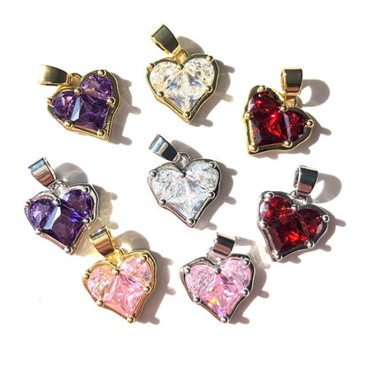 10pcs/lot 20*14mm Purple Pink Red Clear CZ Paved Heart Charms Mix Colors CZ Paved Charms Hearts New Charms Arrivals Charms Beads Beyond