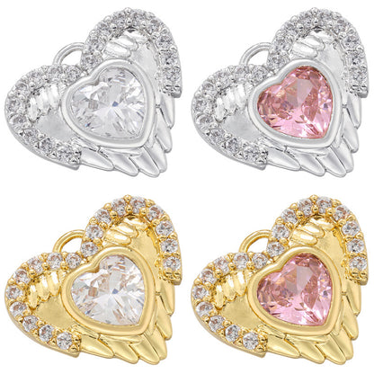 10pcs/lot Small Size CZ Paved Angel Wing Heart Charms Mix Colors CZ Paved Charms Hearts Small Sizes Charms Beads Beyond