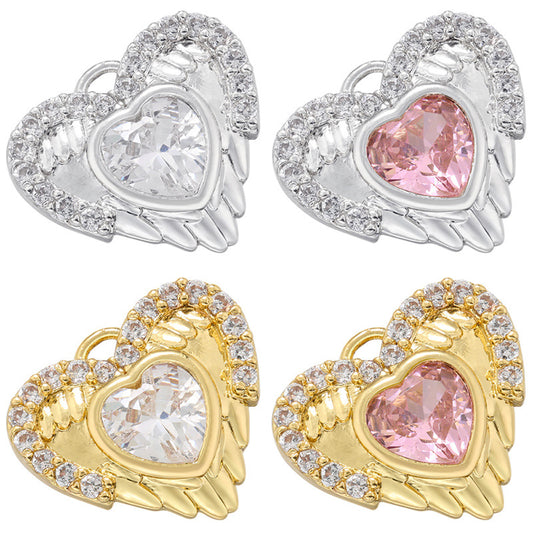 10pcs/lot Small Size CZ Paved Angel Wing Heart Charms Mix Colors CZ Paved Charms Hearts Small Sizes Charms Beads Beyond