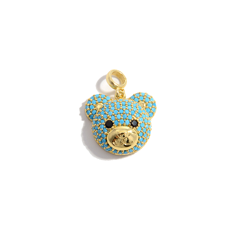 5-10pcs/lot Turquoise Green Pink Clear CZ Paved Cute Bear Head Charms Turquoise CZ on Gold CZ Paved Charms Animals & Insects Charms Beads Beyond