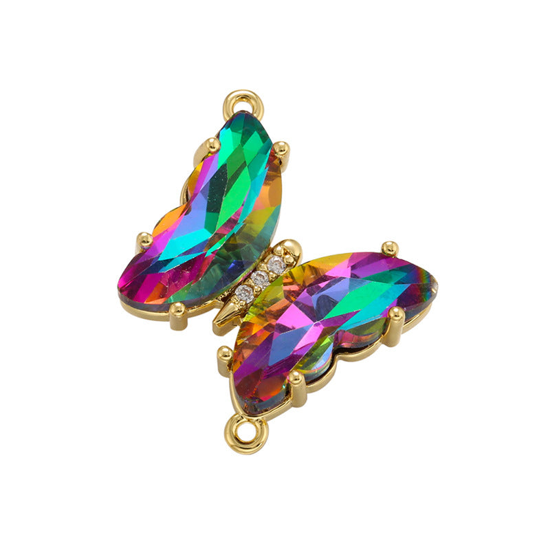 10pcs/lot 15*16mm Colorful Crystal Glass Butterfly Connector Multicolor CZ Paved Connectors Butterflies Charms Beads Beyond