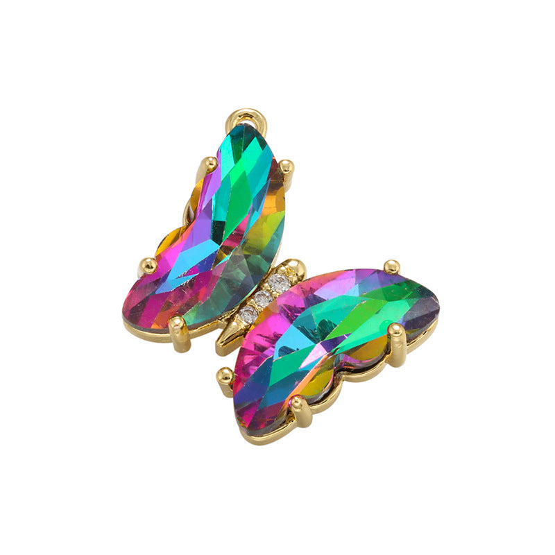 10pcs/lot 15.5*13mm Colorful Crystal Glass Butterfly Charms Multicolor CZ Paved Charms Butterflies Charms Beads Beyond