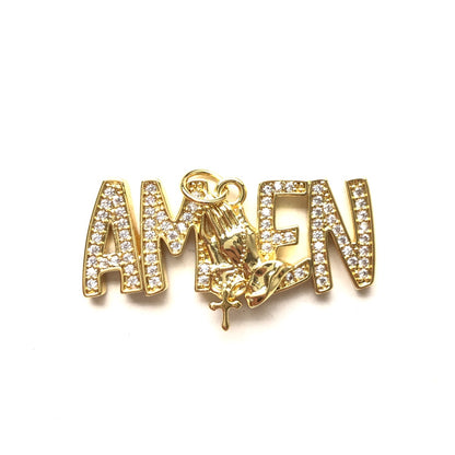 10pcs/lot CZ Pave Praying Hands Amen Word Charms CZ Paved Charms Christian Quotes New Charms Arrivals Charms Beads Beyond