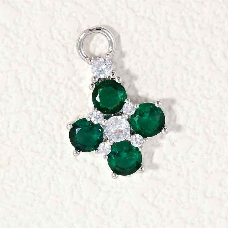 10pcs/lot Small Size Pink Green Clear CZ Paved Clover Flower Charms Green CZ-Silver CZ Paved Charms Flowers Small Sizes Charms Beads Beyond