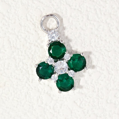 10pcs/lot Small Size Pink Green Clear CZ Paved Clover Flower Charms Green CZ-Silver CZ Paved Charms Flowers Small Sizes Charms Beads Beyond