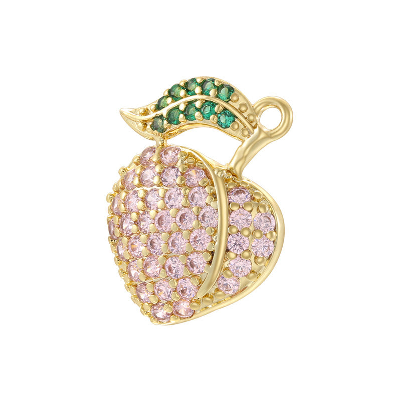 10pcs/lot Pink Green CZ Paved Peach Strawberry Avocado Fruit Charms Peach--Gold CZ Paved Charms New Charms Arrivals Charms Beads Beyond
