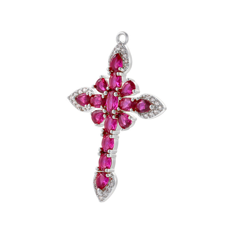 10pcs/lot Green Fuchsia Pink CZ Paved Cross Charms CZ Paved Charms Crosses New Charms Arrivals Charms Beads Beyond