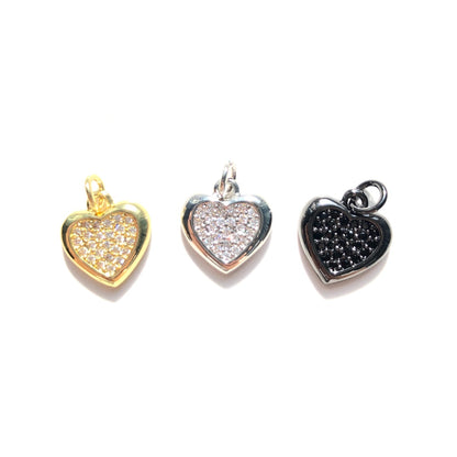 10pcs/lot Mini Size CZ Pave Heart Charm Pendants