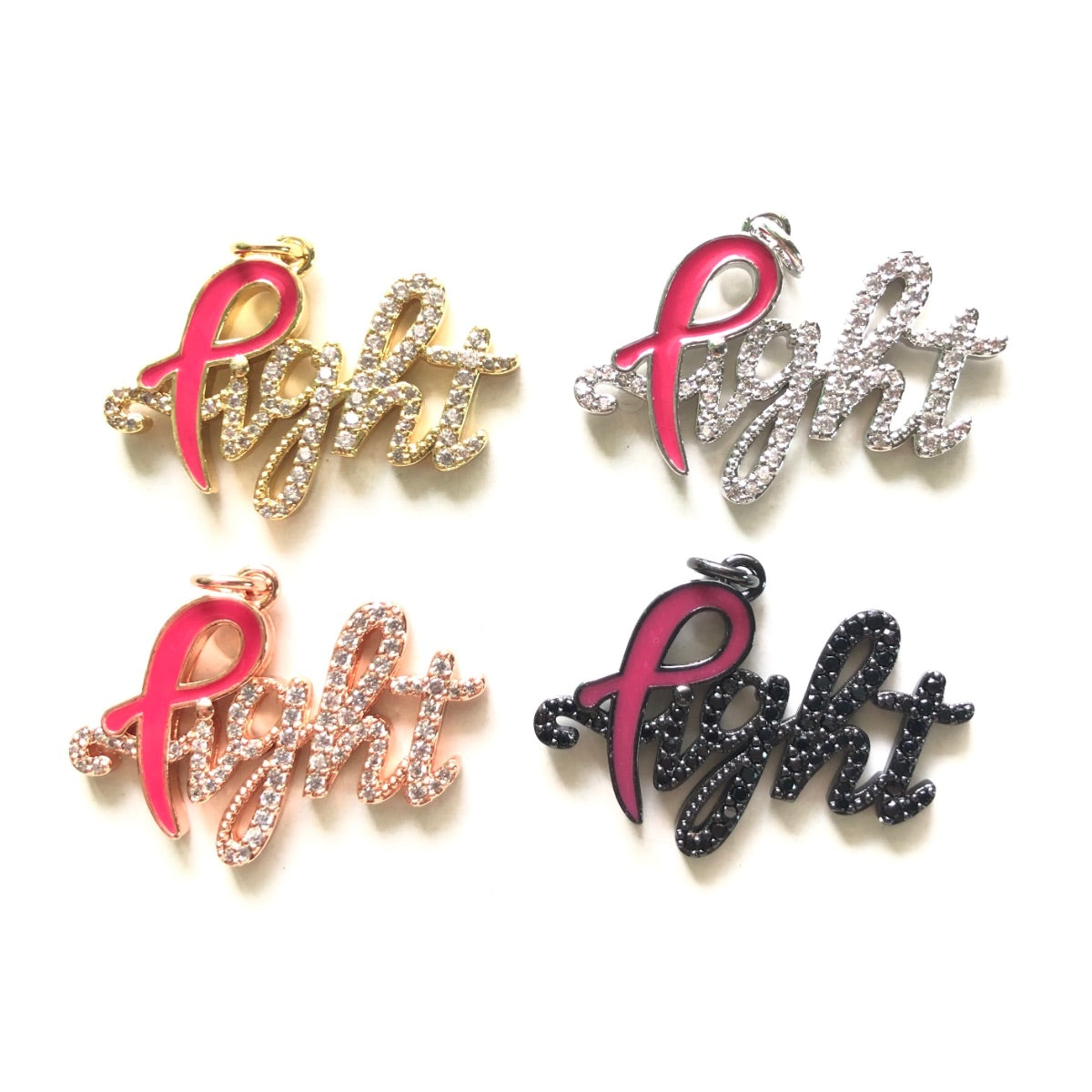 10pcs/lot CZ Paved Pink Ribbon Fight Charms - Breast Cancer Awareness Mix Colors CZ Paved Charms Breast Cancer Awareness Charms Beads Beyond