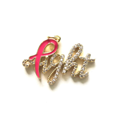 10pcs/lot CZ Paved Pink Ribbon Fight Charms - Breast Cancer Awareness Gold CZ Paved Charms Breast Cancer Awareness Charms Beads Beyond