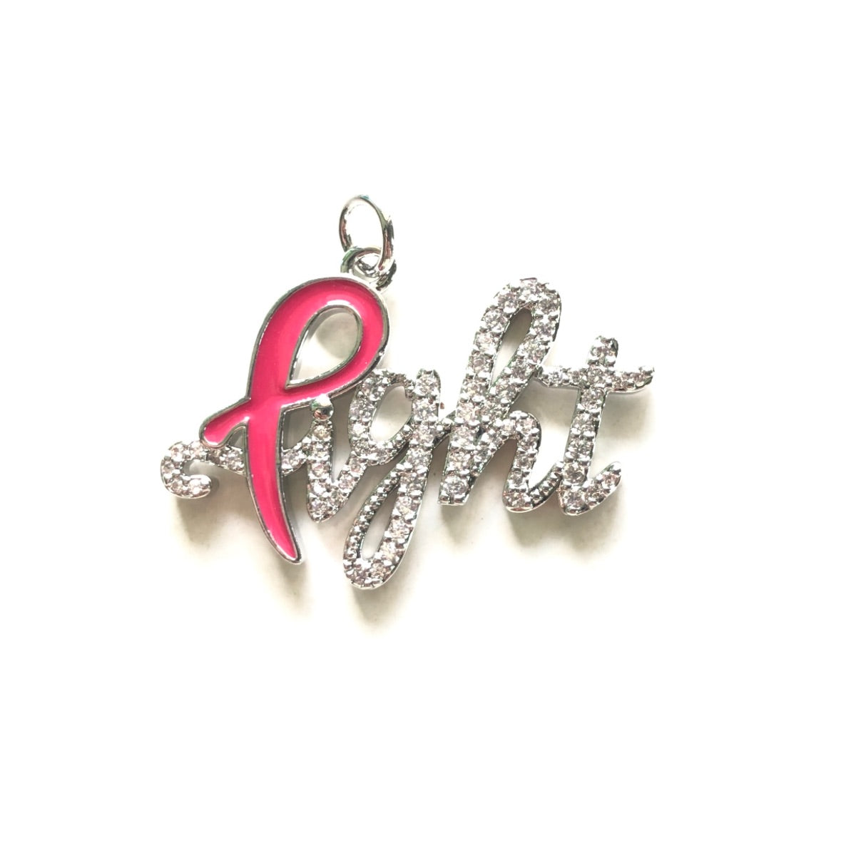 10pcs/lot CZ Paved Pink Ribbon Fight Charms - Breast Cancer Awareness Silver CZ Paved Charms Breast Cancer Awareness Charms Beads Beyond