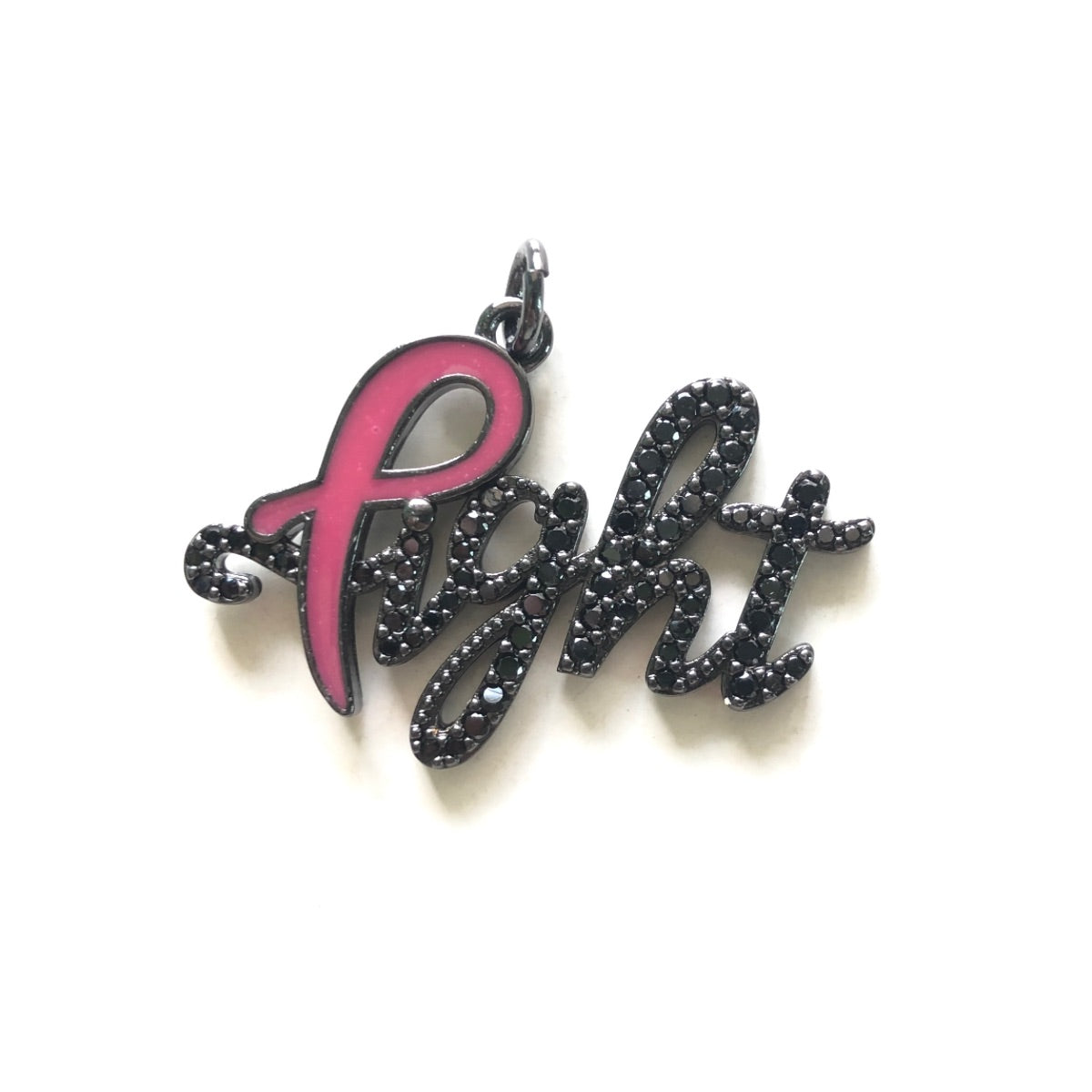 10pcs/lot CZ Paved Pink Ribbon Fight Charms - Breast Cancer Awareness Black on Black CZ Paved Charms Breast Cancer Awareness Charms Beads Beyond