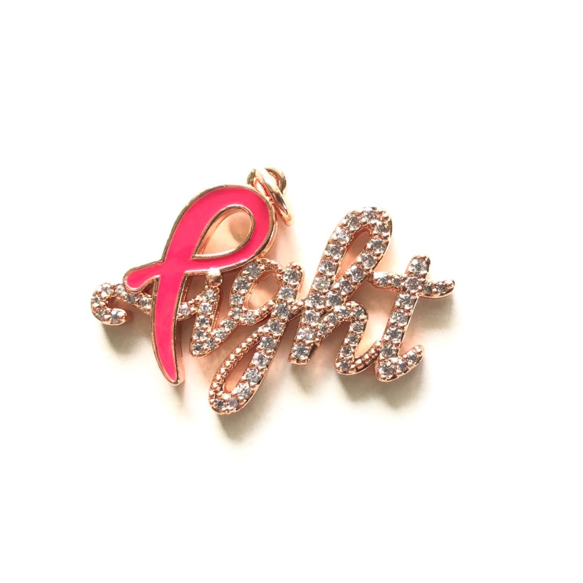 10pcs/lot CZ Paved Pink Ribbon Fight Charms - Breast Cancer Awareness Rose Gold CZ Paved Charms Breast Cancer Awareness Charms Beads Beyond
