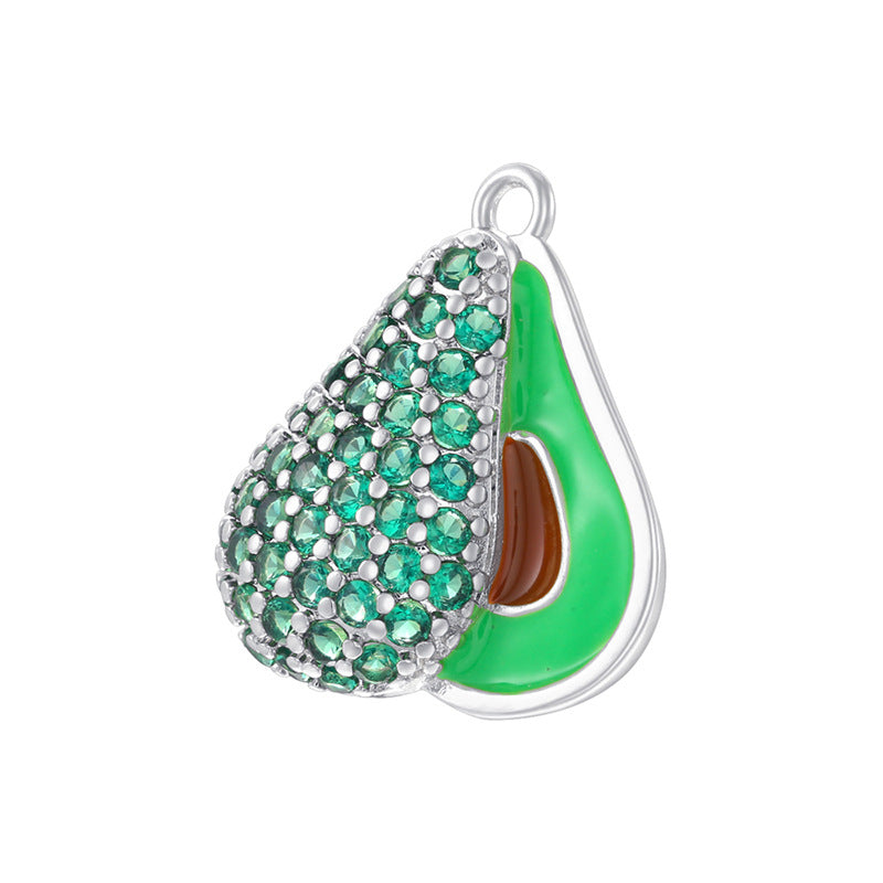 10pcs/lot Pink Green CZ Paved Peach Strawberry Avocado Fruit Charms Avocado-Silver CZ Paved Charms New Charms Arrivals Charms Beads Beyond
