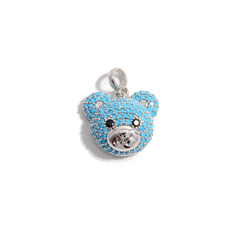 5-10pcs/lot Turquoise Green Pink Clear CZ Paved Cute Bear Head Charms Turquoise CZ on Silver CZ Paved Charms Animals & Insects Charms Beads Beyond
