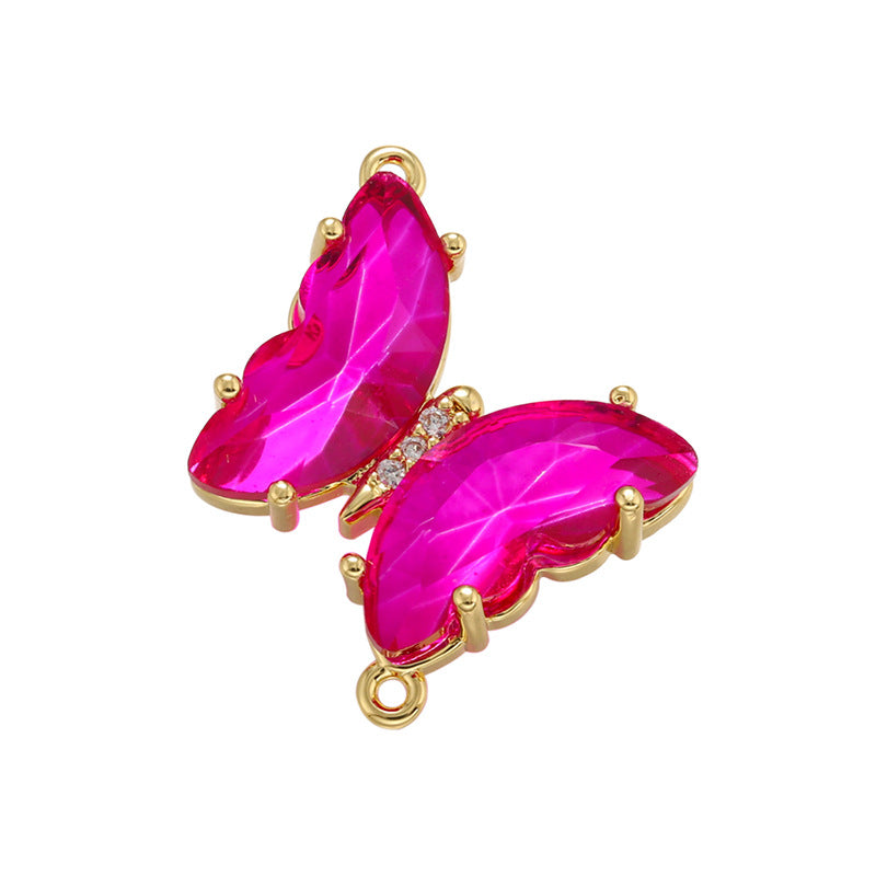 10pcs/lot 15*16mm Colorful Crystal Glass Butterfly Connector Fuchsia CZ Paved Connectors Butterflies Charms Beads Beyond