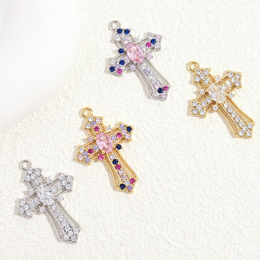 10pcs/lot Multicolor Clear CZ Paved Cross Charms Mix All Colors CZ Paved Charms Crosses New Charms Arrivals Charms Beads Beyond