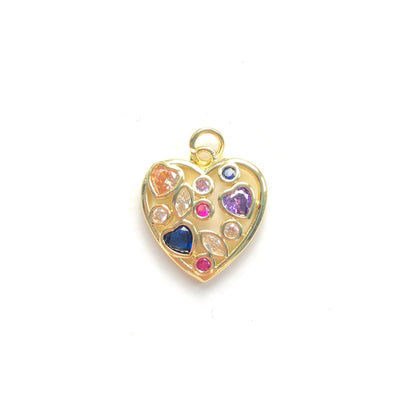 10pcs/lot Colorful CZ Pave Hollow Heart Charm Pendants