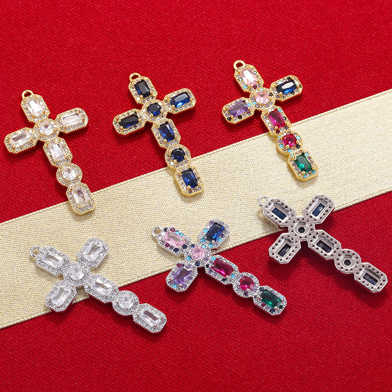 10pcs/lot Multicolor Blue Clear CZ Paved Cross Charms CZ Paved Charms Crosses New Charms Arrivals Charms Beads Beyond