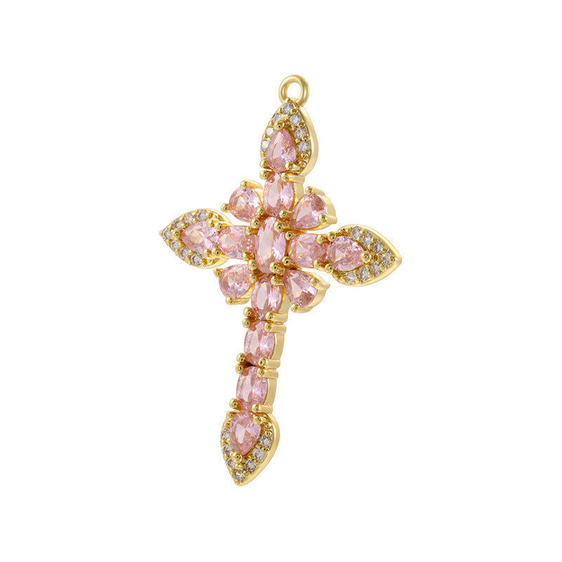 10pcs/lot Green Fuchsia Pink CZ Paved Cross Charms CZ Paved Charms Crosses New Charms Arrivals Charms Beads Beyond