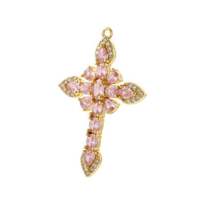 10pcs/lot Green Fuchsia Pink CZ Paved Cross Charms CZ Paved Charms Crosses New Charms Arrivals Charms Beads Beyond