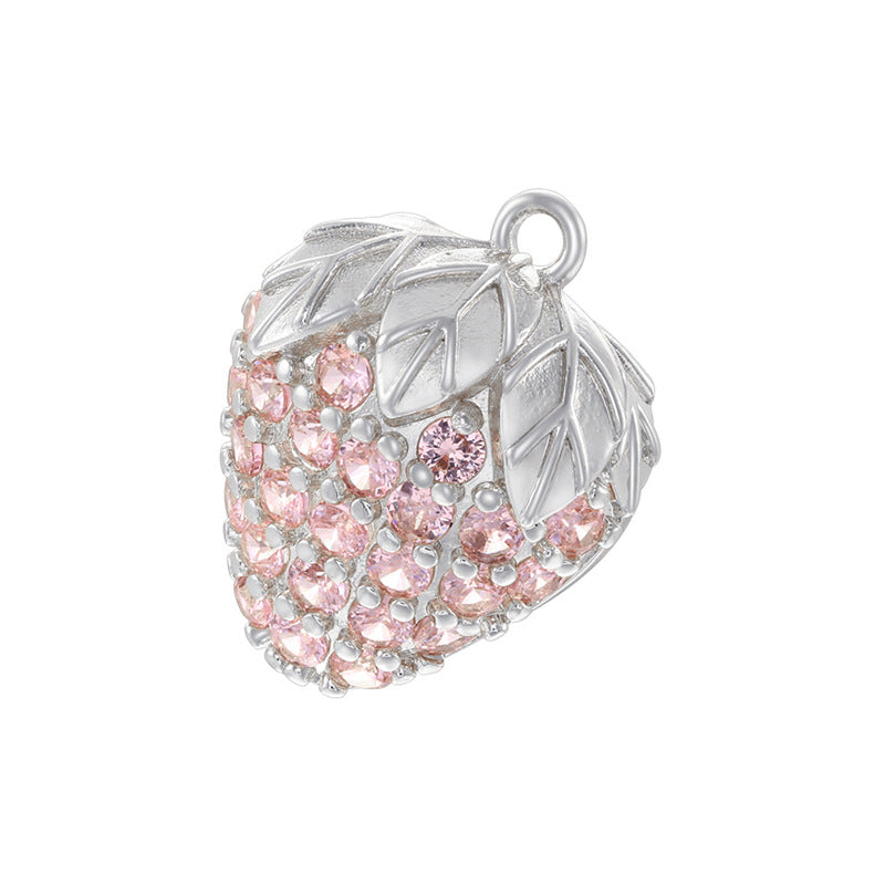 10pcs/lot Pink Green CZ Paved Peach Strawberry Avocado Fruit Charms Strawberry-Silver CZ Paved Charms New Charms Arrivals Charms Beads Beyond
