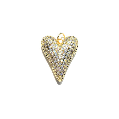 10pcs/lot CZ Paved 3D Heart Charm Pendants