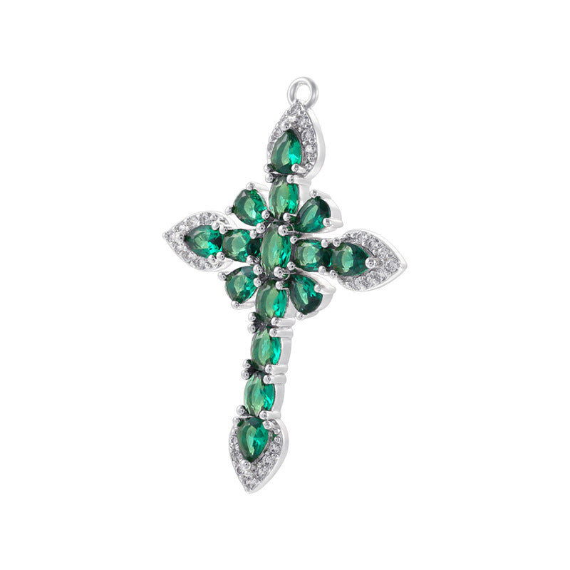 10pcs/lot Green Fuchsia Pink CZ Paved Cross Charms CZ Paved Charms Crosses New Charms Arrivals Charms Beads Beyond