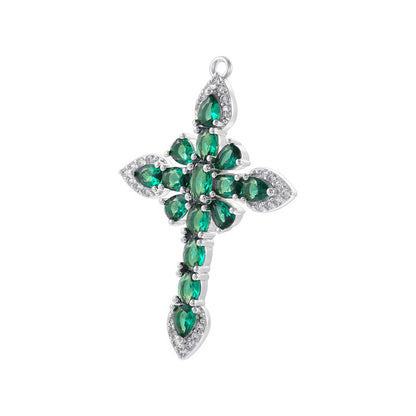 10pcs/lot Green Fuchsia Pink CZ Paved Cross Charms CZ Paved Charms Crosses New Charms Arrivals Charms Beads Beyond